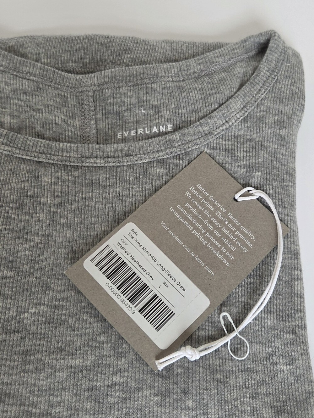 Everlane Luxe Supima Micro Rib Long Sleeve Crew Neck Shirt - Grey Large - Picture 5 of 11